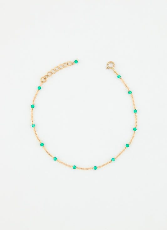 Bracelet perlé ELLIE - Onyx vert - Plaqué or